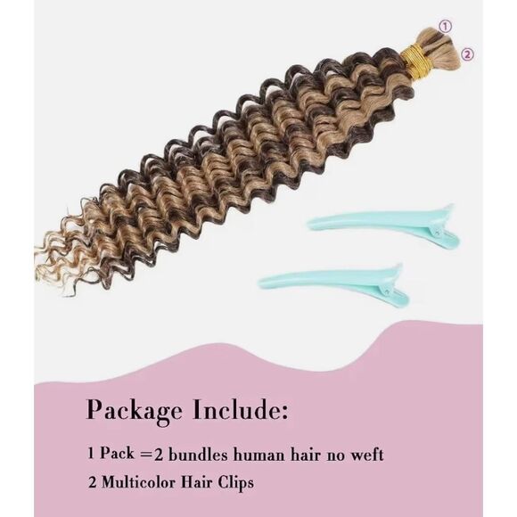 Highlight Deep Wave Bulk Human Hair for Braiding 24” 100% Unprocessed Brazilian - Picture 4 of 10